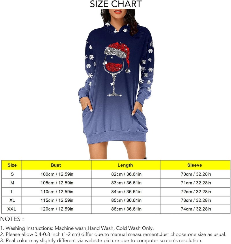 woobles Hoodie Dress, Womens Hoodie Dress Christmas Pattern Print Polyester Casual for Shopping - Image 3